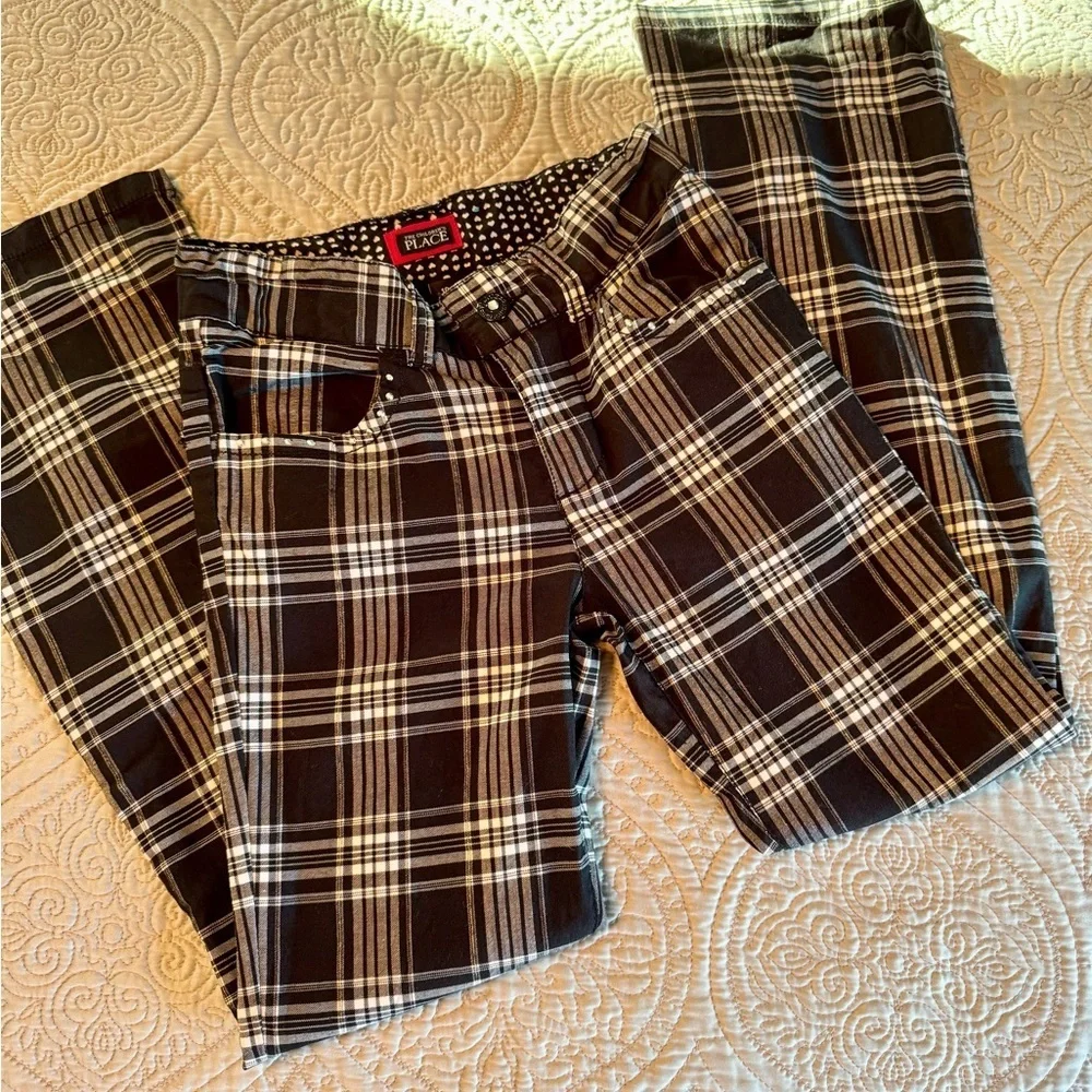 The children’s place black white and silver plaid boot cut girls size 10 pants